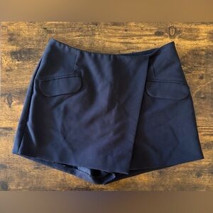 Women's Maeve Navy Skort Tailored Faux Wrap Pockets Skirt Built In Short 10